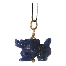 Load image into Gallery viewer, Wild! Sodalite Hand Carved Winged Dragon Vermeil Pendant 509286SDG