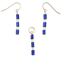 Load image into Gallery viewer, Natural Blue and Gold Lapis Earrings and Pendant 14kgf Set | 1 1/4" Long |