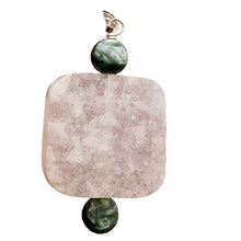 Load image into Gallery viewer, White Druzy Quartz and Saraphinite 20mm Square Coin Silver Pendant | 1 3/4" Long |