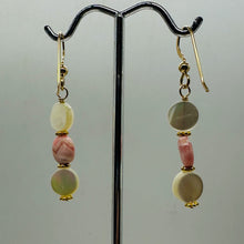 Load image into Gallery viewer, Rhodocrosite Mother of Pearl 14K Gold Filled Drop Earrings | 1 3/4"| Pink White|