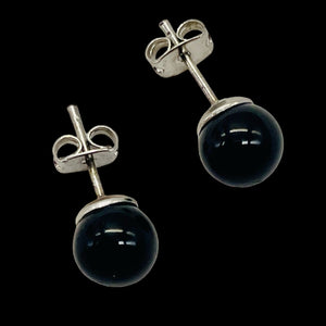 Fashion Onyx Stud Round Earrings | 8mm | Black | 1 Pair |
