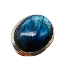 Load image into Gallery viewer, Labradorite Sterling Silver Oval Stone Ring | Size 7 3/4 | Blue Flash | 1 Ring |