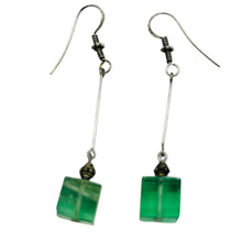 Load image into Gallery viewer, Fluorite Cube Bead Dangling Sterling Silver Earrings | 5mm Cubes| Green| 1 pair|