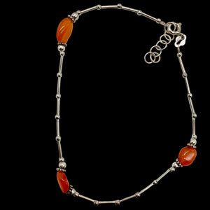 Carnelian Anklet or Bracelet Hand Made Sterling Silver Chain | 10" Length |