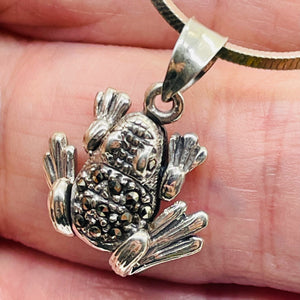 Frog Marcasite Sterling Silver Pendant | 1" Long | Silver | 1 Pendant |