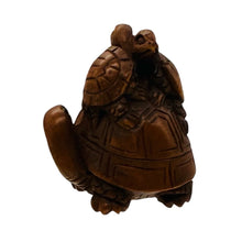 Load image into Gallery viewer, Terrific Carved Boxwood Turtle Mommie Ojime/Netsuke Bead | 24x22x18mm | Brown