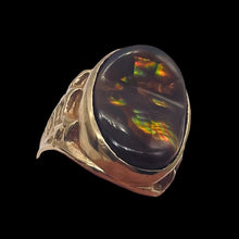 Load image into Gallery viewer, Natural Fire Agate 14K Gold Ring Size 7.75 Red Green Gold 25x15mm 15g