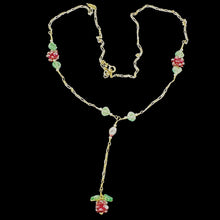 Load image into Gallery viewer, Garnet Berry & Carved Aventurine Leaf Lariat 200011