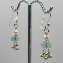 Load image into Gallery viewer, Aquamarine Dangling Sterling Silver Earrings | 1 1/2" Long | Blue, Silver |