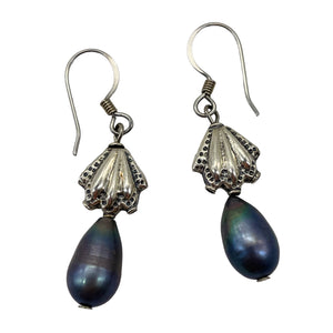 Rainbow Pearl Sterling Silver Dangle Earrings | 1 1/2" Long | Lavender | 1 Pair|