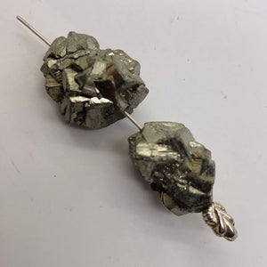 Pyrite Crystal Nugget Beads | 21x15 to 20x17mm | Silver Gold | 2 Beads |