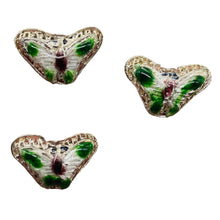 Load image into Gallery viewer, Cloisonne Butterfly Pendant Beads | Green, White | 16x10x6mm | 3 Beads |