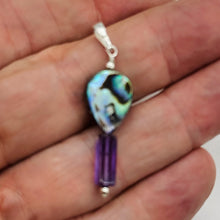 Load image into Gallery viewer, Amethyst, Abalone Sterling Silver Pendant| 1 3/4" Long| Purple, Blue| 1 Pendant|