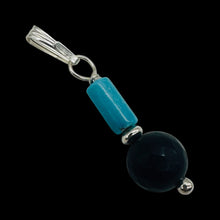 Load image into Gallery viewer, Black Stone Africa Round Bead and Turquoise Sterling Silver Pendant|Black Matte|