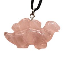 Load image into Gallery viewer, Rose Quartz Stegosaurus Dinosaur Pendant Necklace | 3/4' Long | Pink |