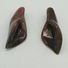 Load image into Gallery viewer, Fancy Jasper Lily Carved Flower Beads | 35x16x12mm | Pink, Burgundy | 2 Beads |