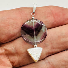 Load image into Gallery viewer, Fluorite and Pearl Sterling Silver Pendant | 1 3/4" Long | Purple, White |