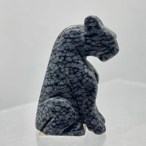 Hand-Carved Sitting Leopard | 46x30x20mm | Grey Black | 1 Figurine |