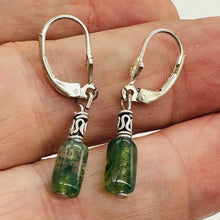 Load image into Gallery viewer, Moss Agate Cube Bead Sterling Silver Earrings | 1 1/4" long | Green, Clear |