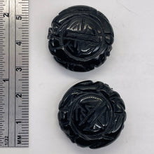 Load image into Gallery viewer, Carved Long Life Obsidian Beads |25x10mm | Black | 2 Beads |