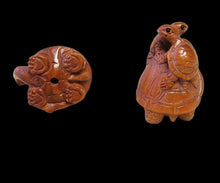 Load image into Gallery viewer, Terrific Carved Boxwood Turtle Mommie Ojime/Netsuke Bead | 24x22x18mm | Brown