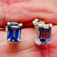 Load image into Gallery viewer, Sapphire Sterling Silver Rectangle Cut Earrings | 7x5mm | Blue | 1 Pair |