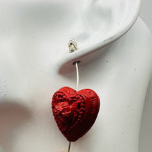 Load image into Gallery viewer, Cinnabar Carved Double Flower Heart Beads | 22x22x21mm | Red | 2 Beads |