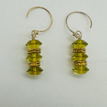 Load image into Gallery viewer, Natural Yellow Amber 3 Bead 14K Gold Filled Dangle Earrings 1 1/4" Long Handmade