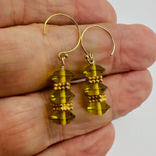 Load image into Gallery viewer, Natural Yellow Amber 3 Bead 14K Gold Filled Dangle Earrings 1 1/4" Long Handmade