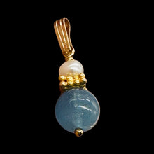 Load image into Gallery viewer, Aquamarine and Pearl Sweetheart Pendant 14K Yellow Gold Filled| 1" Long | Blue |