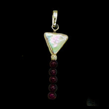 Load image into Gallery viewer, Pearl Triangle and Garnet Sterling Silver Drop Pendant| 1 3/4" Long| White, Red|