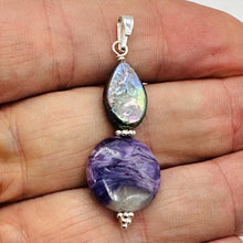 Load image into Gallery viewer, Charoite, Fresh Water Pearl Sterling Silver Pendant | Lavender | 1 3/4" Long |