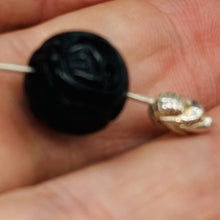 Load image into Gallery viewer, Dragon Long Life Carved Onyx Round Pendant Bead | 12mm | Black | 1 Bead |