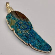 Load image into Gallery viewer, Chrysocolla Carved Gold Trim Leaf Pendant | 3" Long | Green Blue | 1 Pendant |