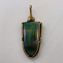 Load image into Gallery viewer, Labradorite Fiery 14K Gold Wire Wrap 35x20mm Stone Pendant | 2 1/4" Long| Green|
