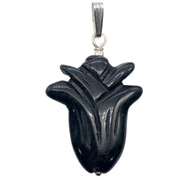 Load image into Gallery viewer, Obsidian Sterling Silver Rose Flower Pendant | 1 1/2" Long | Black | 1 Pendant |