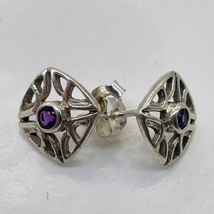 Amethyst in Sterling Silver Post Earrings | 8mm | Purple | 1 Pair |