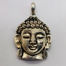 Load image into Gallery viewer, Buddha Head Sterling Silver Buddha Pendant Charm | 1 1/2" Long| Silver| 1 Charm|