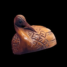 Load image into Gallery viewer, Grace Carved & Signed Boxwood Crane Bird Ojime/Netsuke Bead | 24x19x18mm | Brown