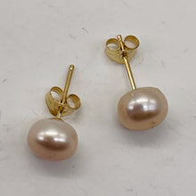 Load image into Gallery viewer, Pearl 14K Gold Stud Round Earrings | 7mm | Rosy Pink | 1 Pair