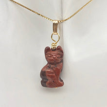 Load image into Gallery viewer, Jasper Kitty Cat Pendant Necklace|Semi Precious Stone Jewelry|14K Pendant