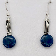 Load image into Gallery viewer, Dazzle Blue Apatite 10mm Coin Sterling Silver Earrings | 1 1/2 Inch Drop |