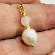 Load image into Gallery viewer, Morganite and Pearl 14K Yellow Gold Filled Pendant | 1" Long | 1 Pendant |