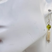 Load image into Gallery viewer, Apatite Fresh Water Pearl Sterling Silver Earrings | 1 1/4" Long | Green White |