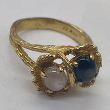 Load image into Gallery viewer, Star Sapphires 14K Yellow Gold Ring |7x5 Oval Stones | Size 7.75 | Black, White|