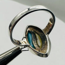 Load image into Gallery viewer, Turquoise Mother of Pearl Marcasite Sterling Silver Ring | Blue, White, Silver |