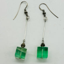Load image into Gallery viewer, Fluorite Cube Bead Dangling Sterling Silver Earrings | 5mm Cubes| Green| 1 pair|
