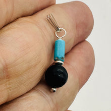 Load image into Gallery viewer, Black Stone Africa Round Bead and Turquoise Sterling Silver Pendant|Black Matte|