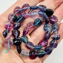 Load image into Gallery viewer, Fluorite Strand Round Heart Beads | 15.5" Long | Blue. Purple. Pink | 35 Beads |