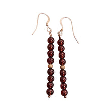 Load image into Gallery viewer, Champagne Garnet AAA 4mm Round Bead Dangle Earrings | 2" Long | Red |